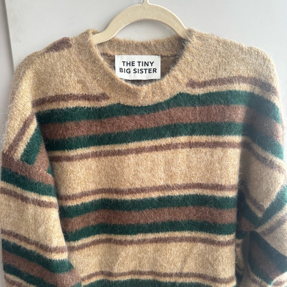 The Tiny Big Sister Women's Striped Crew Neck Sweater - Brown and Green - Picture 2 of 5